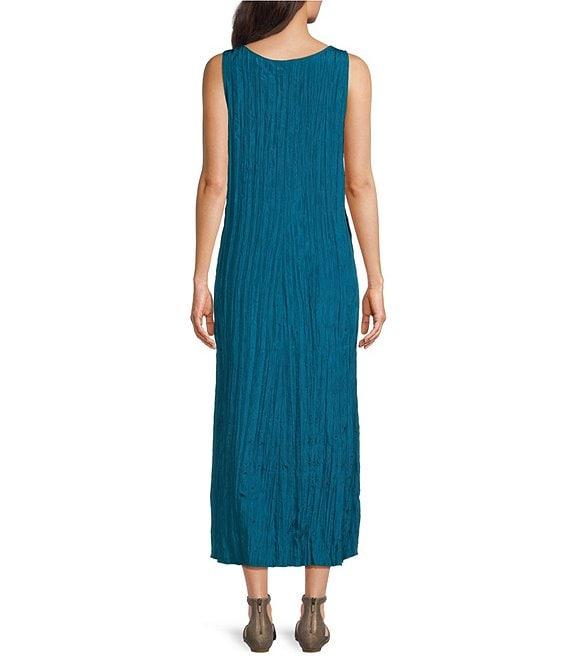 Eileen Fisher Crushed Silk V-Neck Sleeveless Midi Dress Product Image