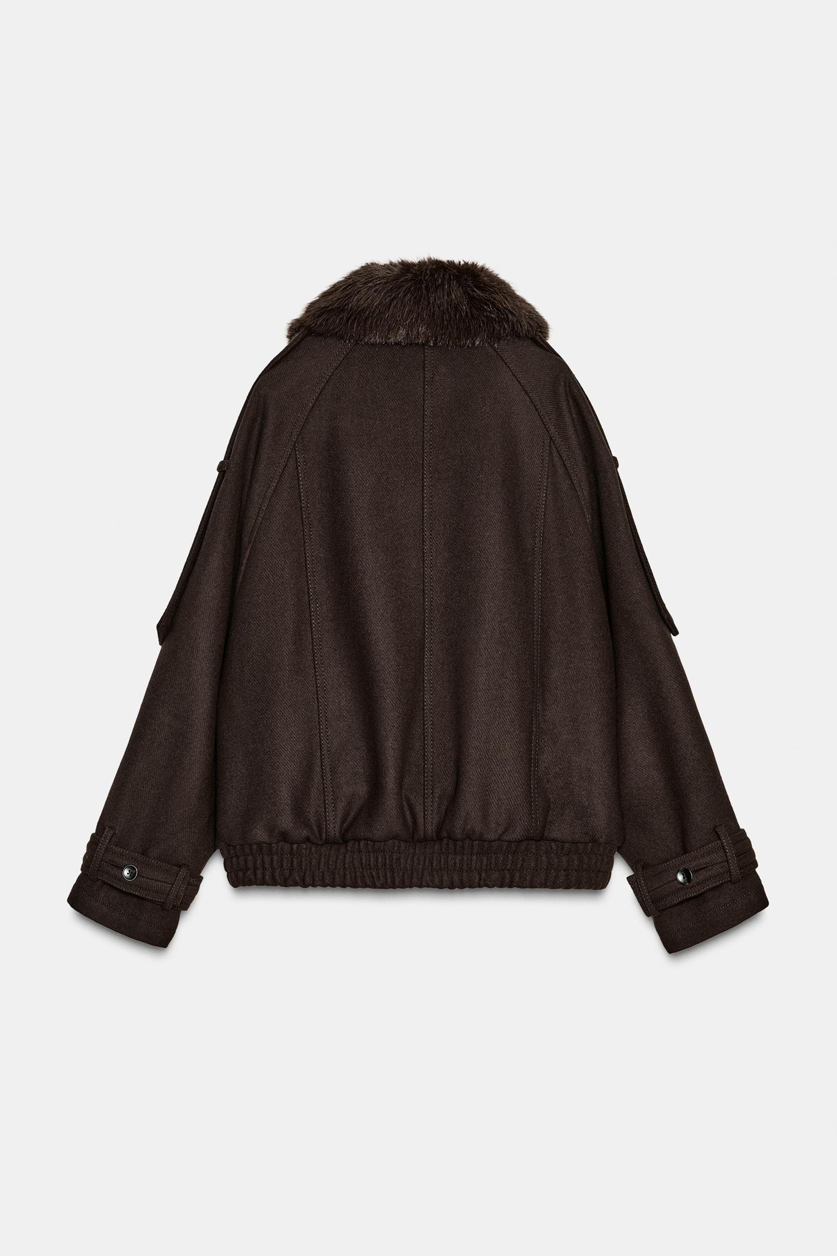 WOOL BLEND FAUX FUR COLLAR JACKET ZW COLLECTION Product Image