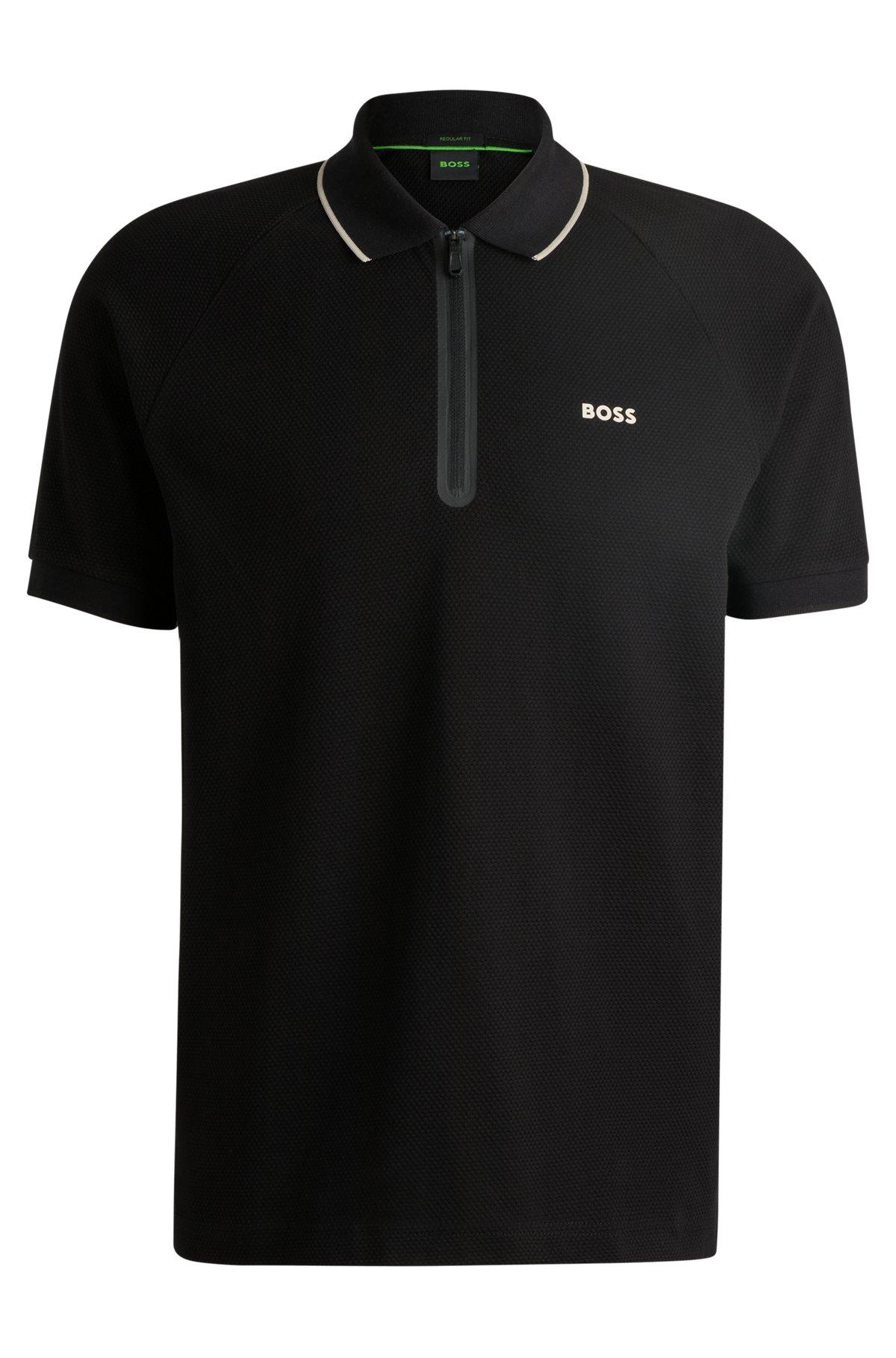 BOSS - Structured-cotton polo shirt with contrast logo - Black Product Image