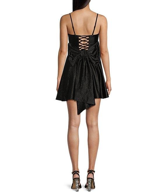 Honey and Rosie Spaghetti Strap A-Line Pleated Glitter Dress Product Image