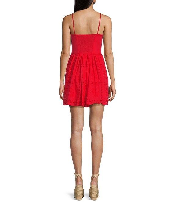 City Vibe Eyelet Embroidered Sleeveless Bow Accent Dress Product Image