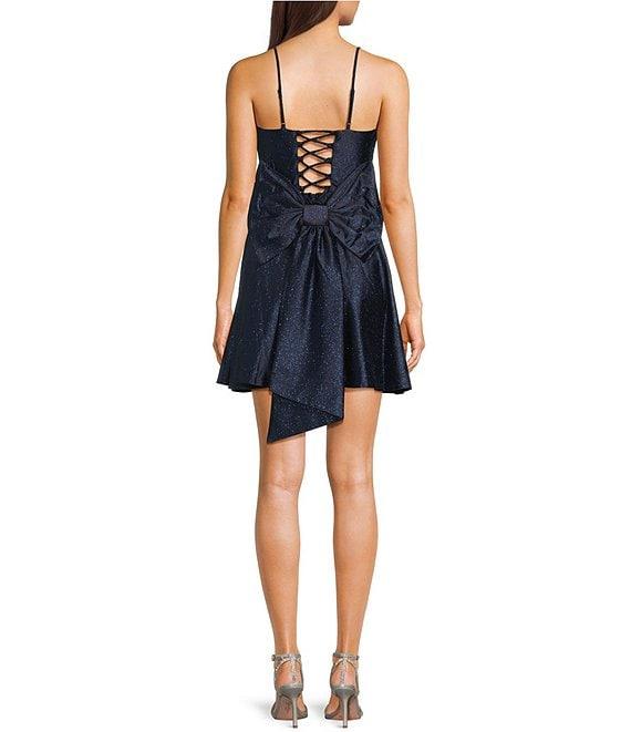 Honey and Rosie Spaghetti Strap A-Line Pleated Glitter Dress Product Image