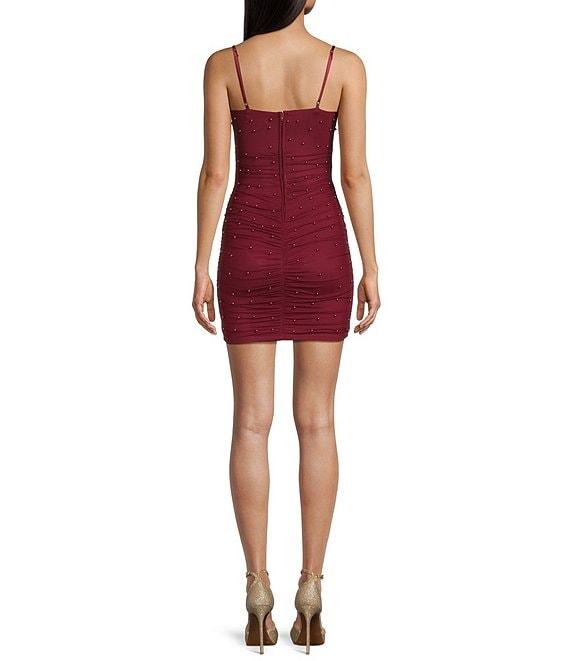Midnight Doll Mesh Pearl Sweetheart Neck Ruched Dress Product Image