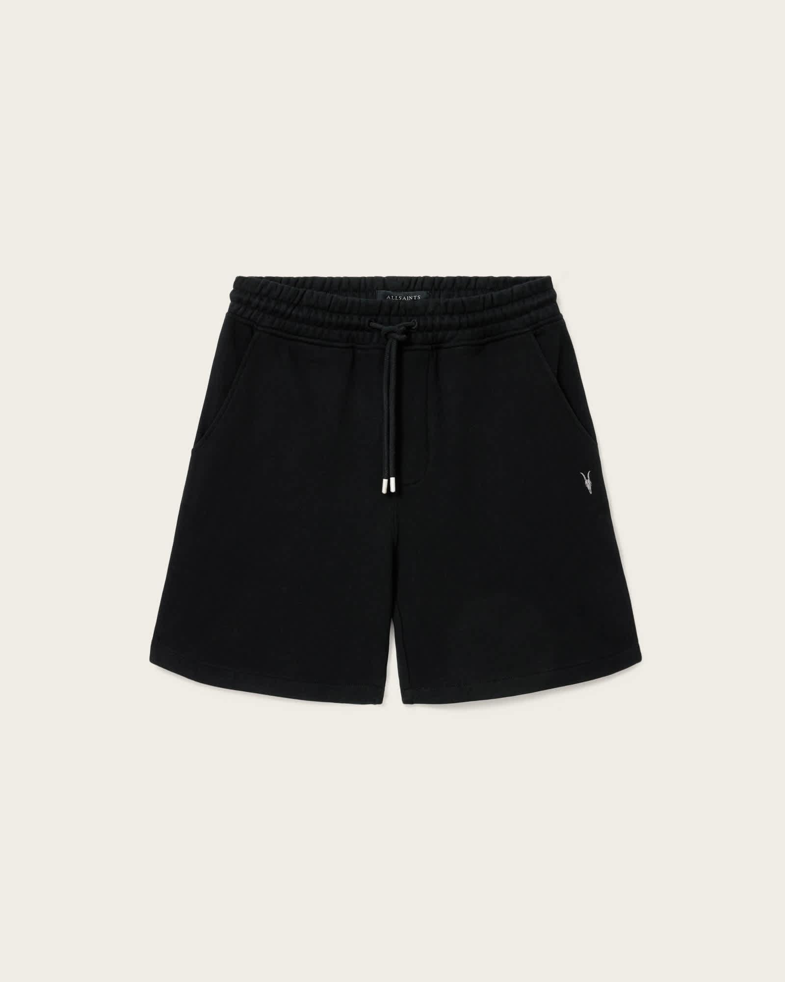 Asher Straight Fit Ramskull Sweat Shorts Jet Black | ALLSAINTS US Product Image