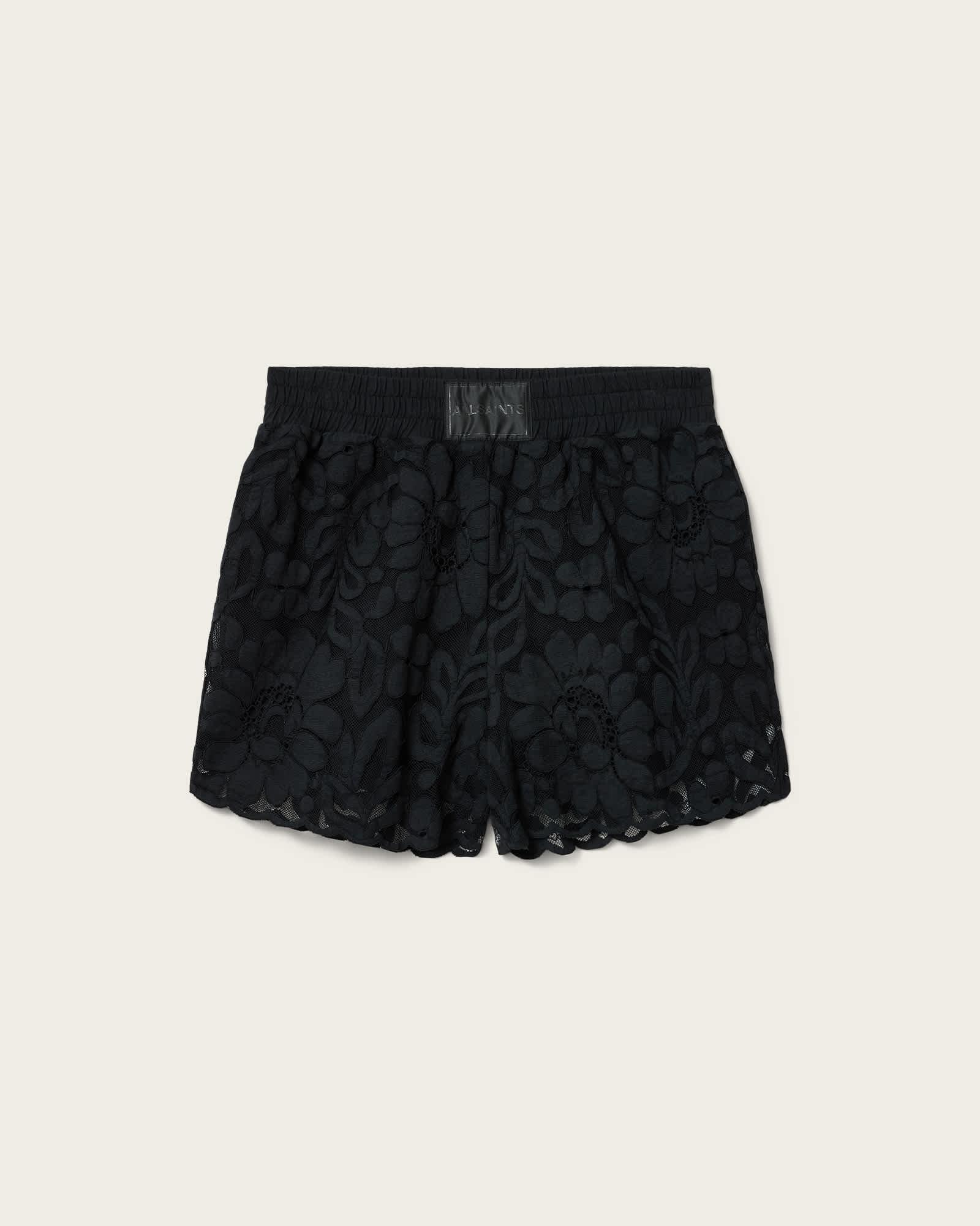 Amelie Mid Rise Relaxed Lace Shorts Black | ALLSAINTS US Product Image