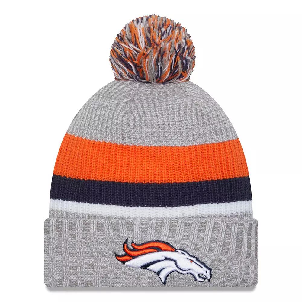 Men's New Era Heather Gray Denver Broncos Cuffed Knit Hat with Pom, Grey Product Image