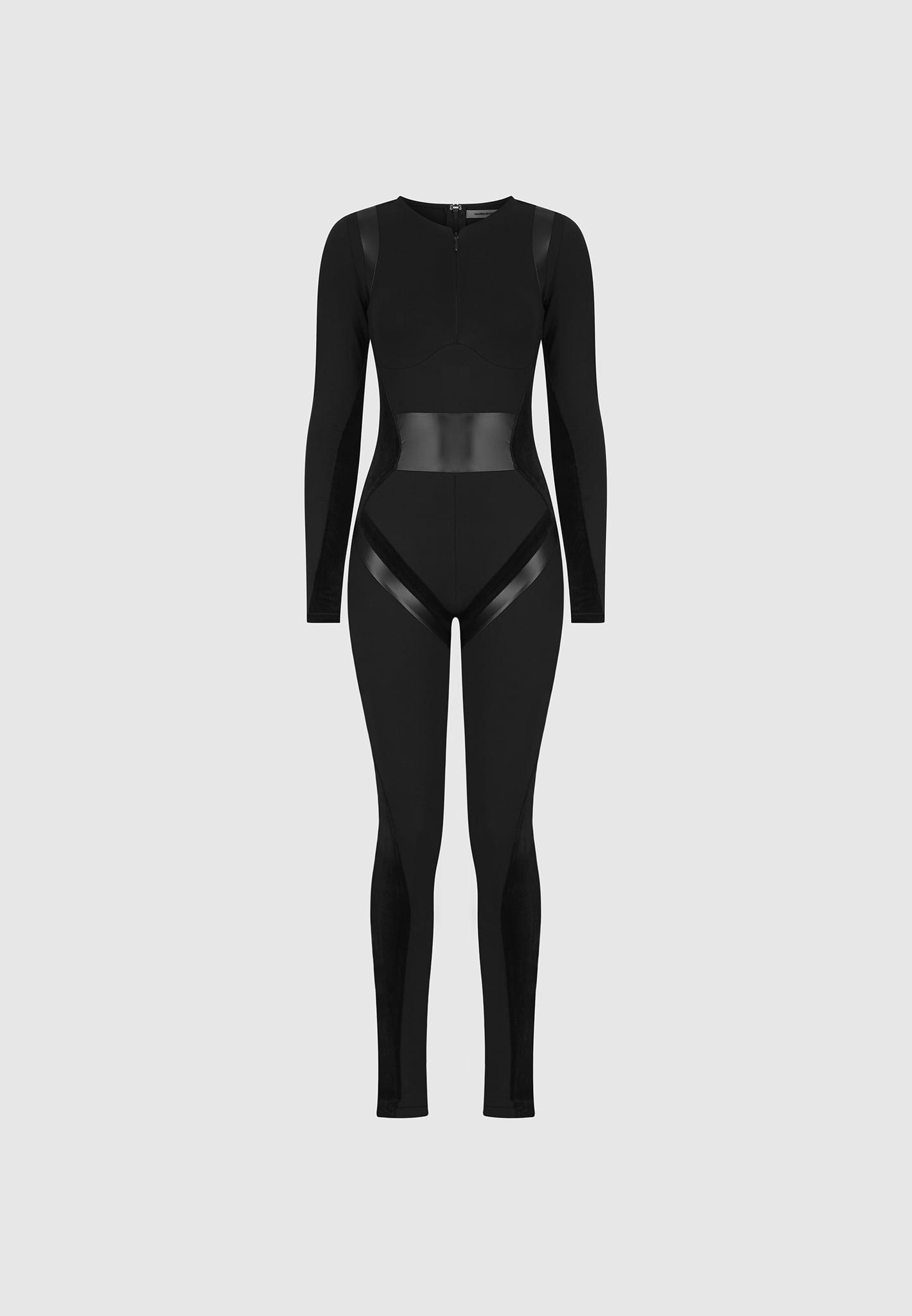 Leather & Bandage Contour Jumpsuit - Black Female Product Image