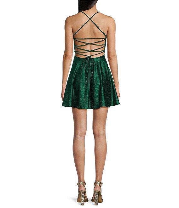 Honey and Rosie Glitter Lace-Up Back Fit & Flare Mini Dress Product Image