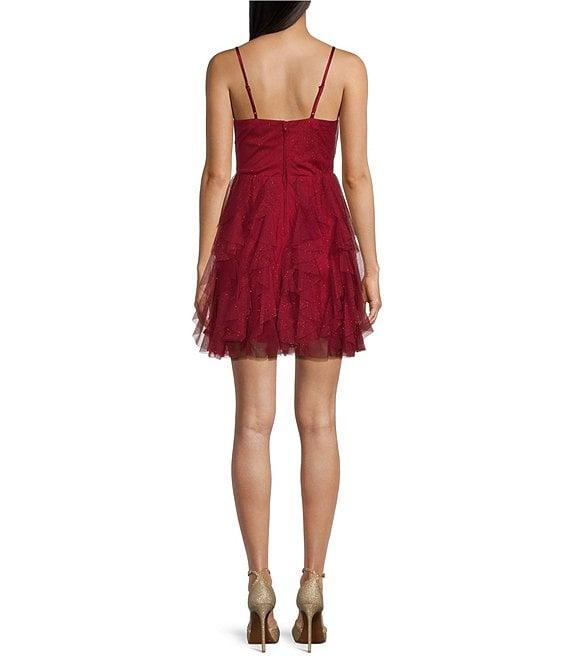 Pear Culture Sleeveless Corkscrew Glitter Solid Mesh Dress Product Image