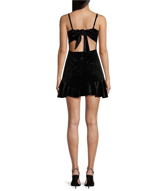 Dear Moon Square Neck Tie Back Vevet Dress Product Image