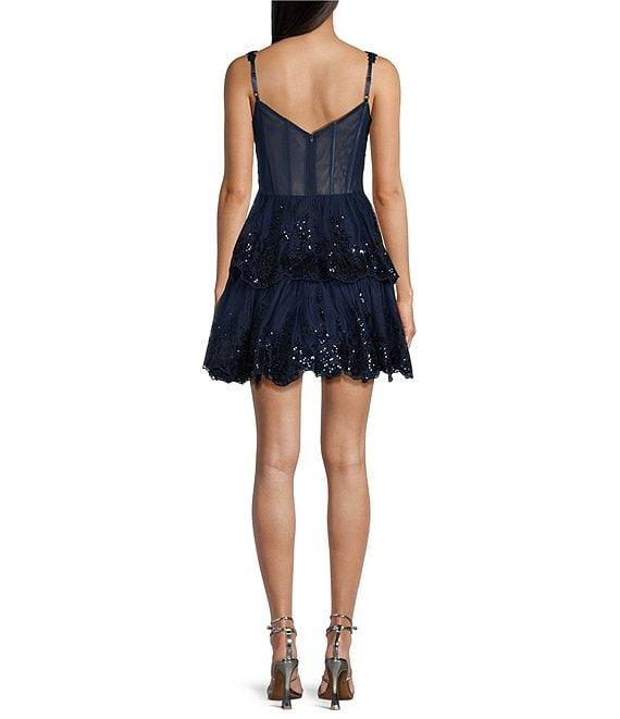 Blondie Nites Sweetheart Corset Allover Lace Sequin Short Party Dress Product Image