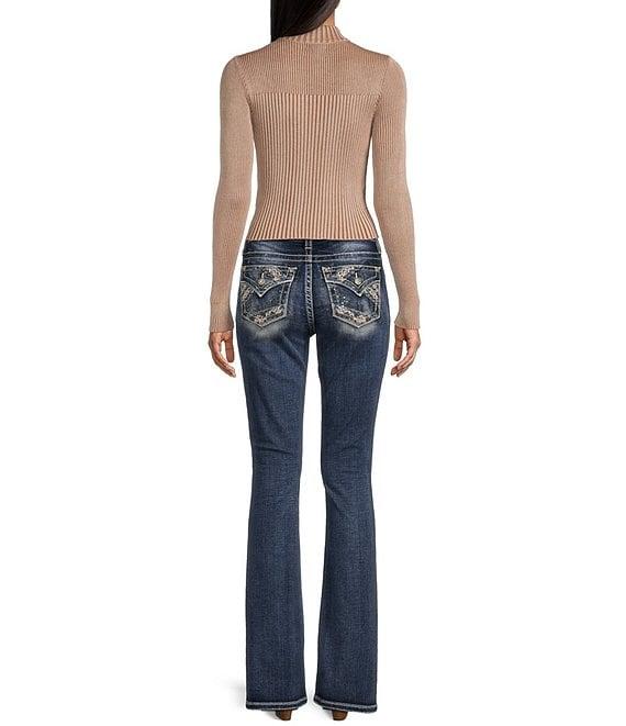 Miss Me Zig Zag Embellished Flap Pocket Design Bootcut Jeans Product Image