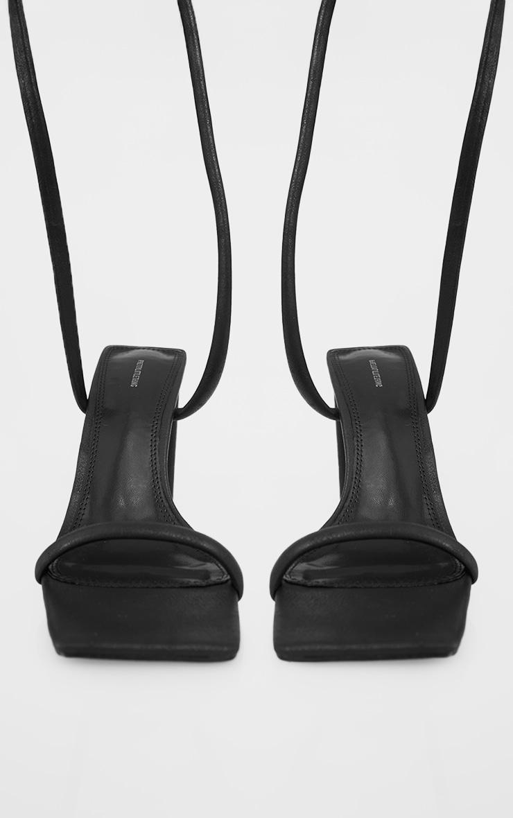 Black PU Square Toe Lace Up High Block Heeled Sandals Product Image