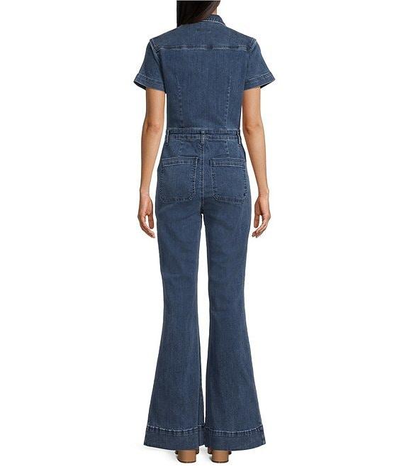 Silver Jeans Co. Fitted Cap Sleeve Flared Leg Power Stretch™ Denim Jumpsuit Product Image