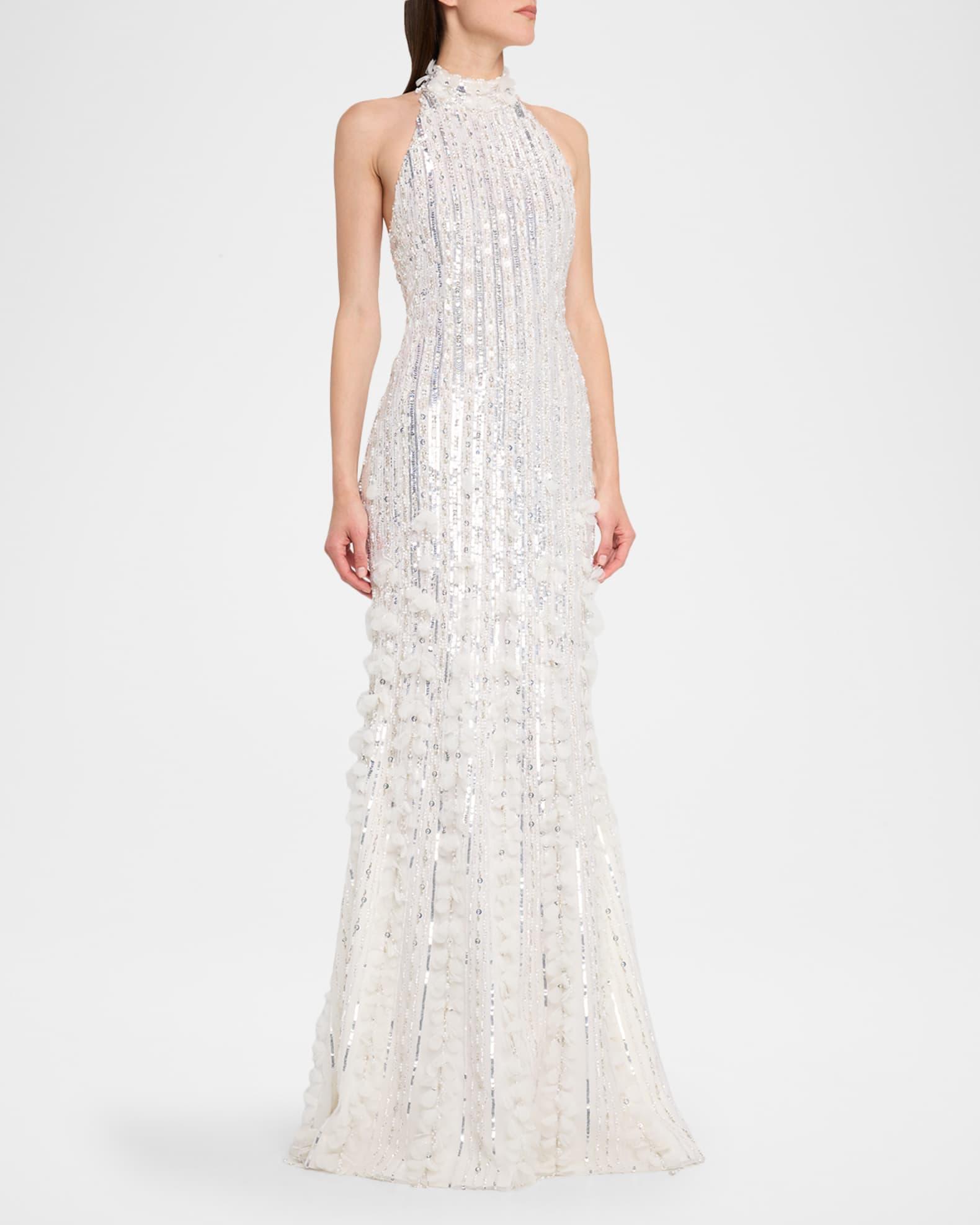 Sequined Tulle Petal Halter Gown Product Image