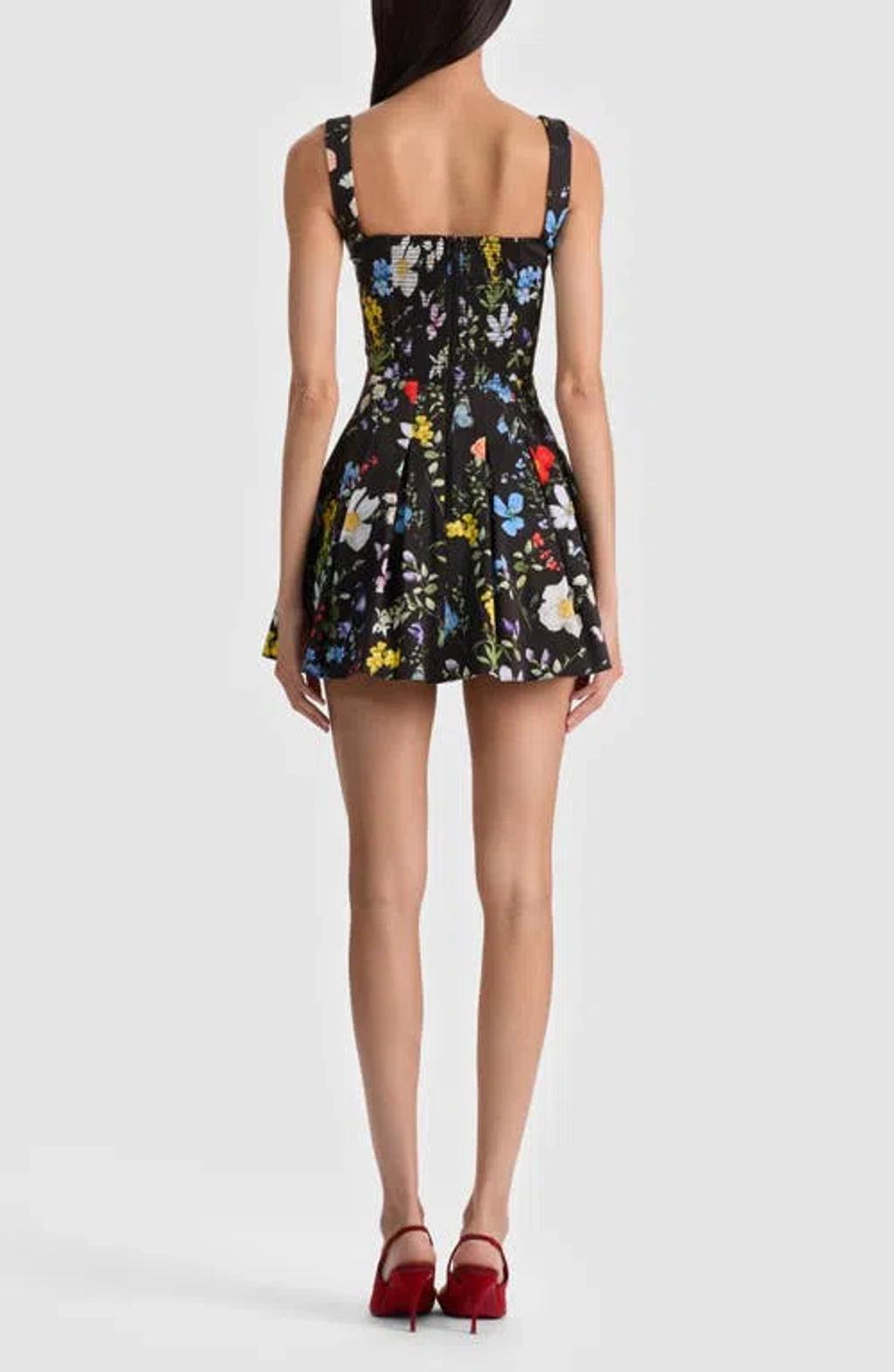 ALICE AND OLIVIA Alica And Olivia Veda Square Neck Pleated Dress In Black Product Image