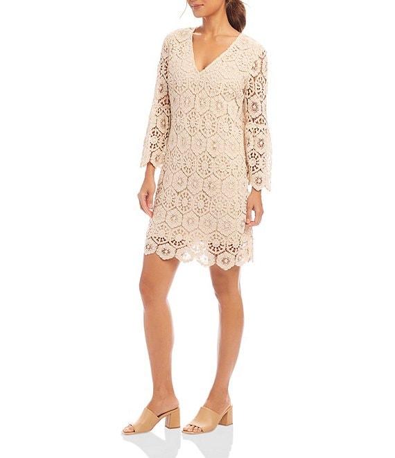 Karen Kane V-Neck Ruffle Sleeve A-Line Crochet Dress Product Image