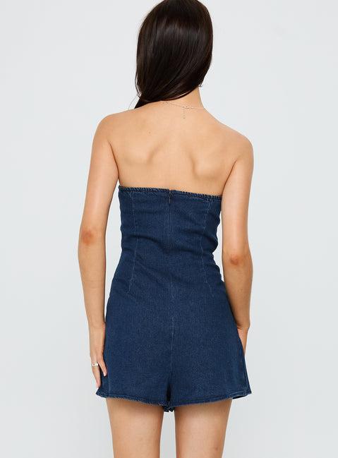 Fantastical Strapless Playsuit Dark Denim Product Image