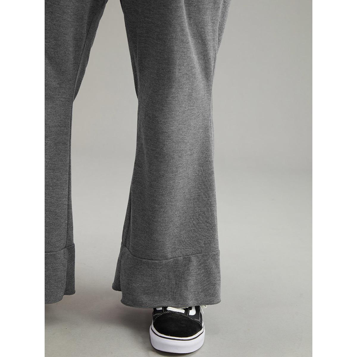 Plus Size Solid Pocket Knotted Flare Leg Pants Women Gray Casual Flare Leg High Rise Dailywear Pants BloomChic 10/M Product Image