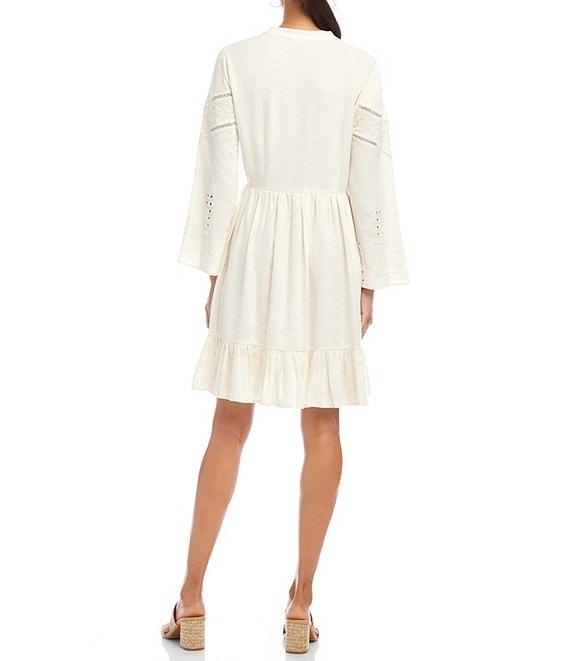 Karen Kane Linen Blend Flare Sleeve Embroidered Tiered Dress Product Image