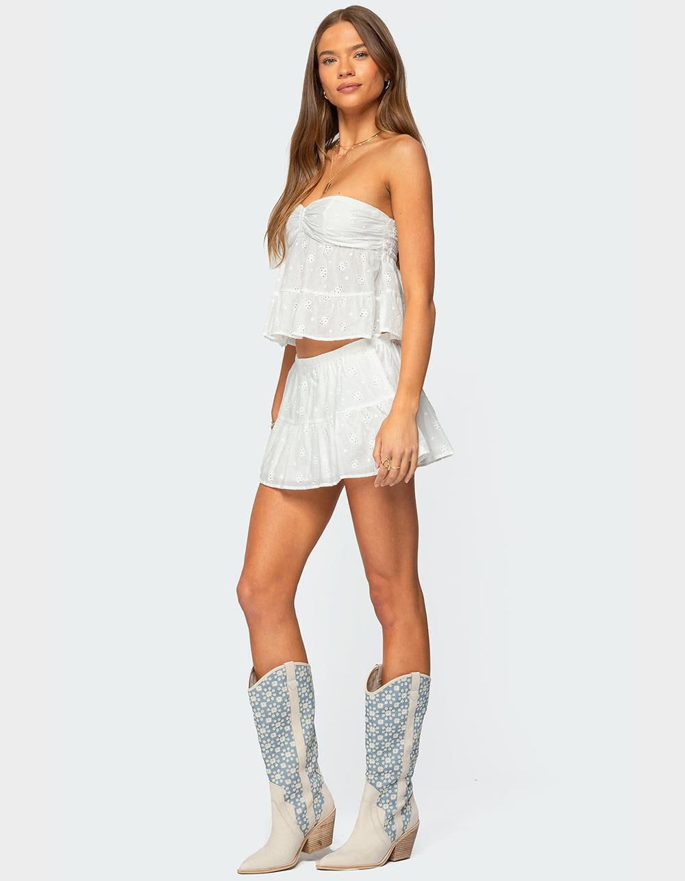 EDIKTED Dora Eyelet Flared Mini Skirt - WHITE Product Image