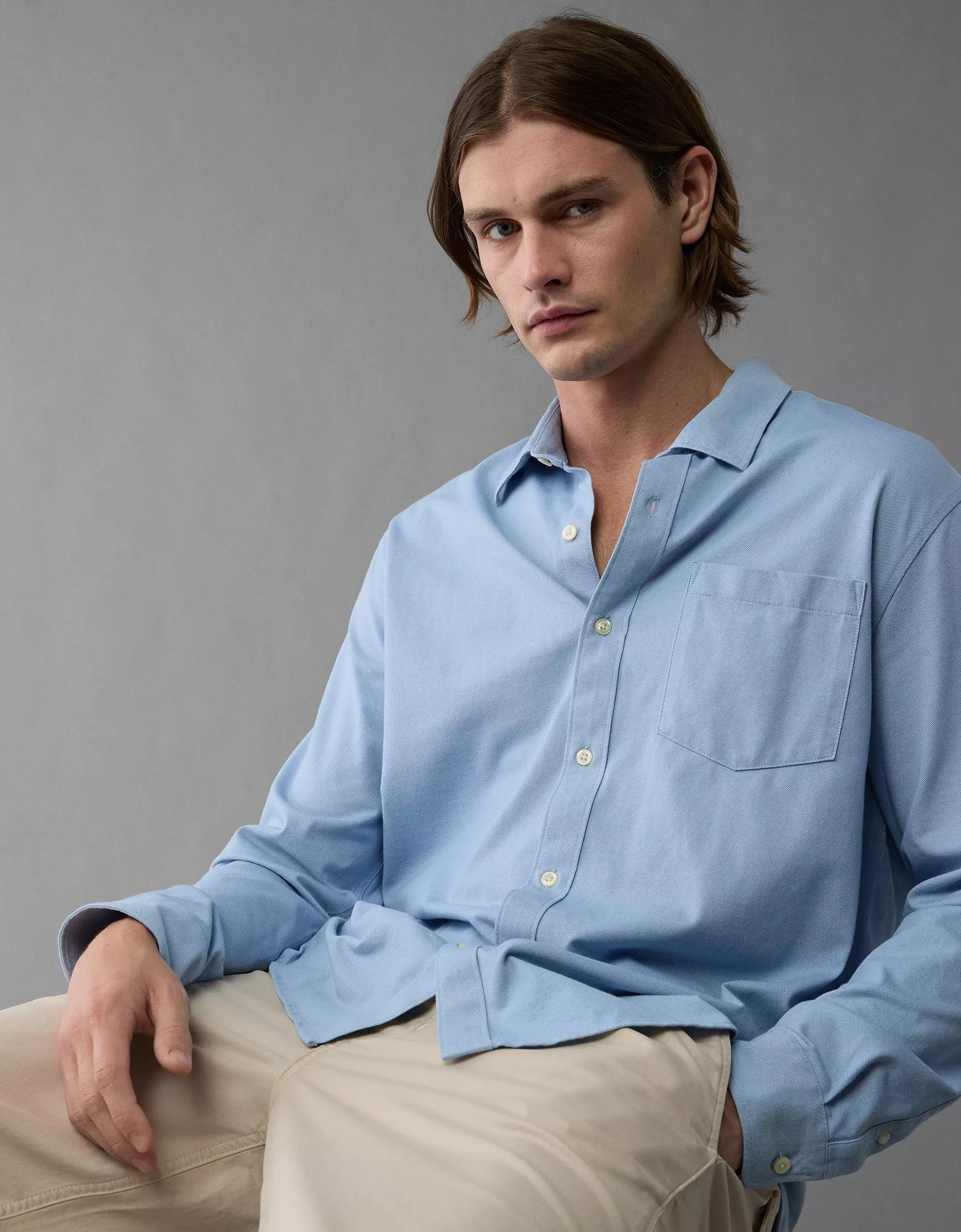 AE 24/7 Club Long Sleeve Button-Up Shirt Product Image