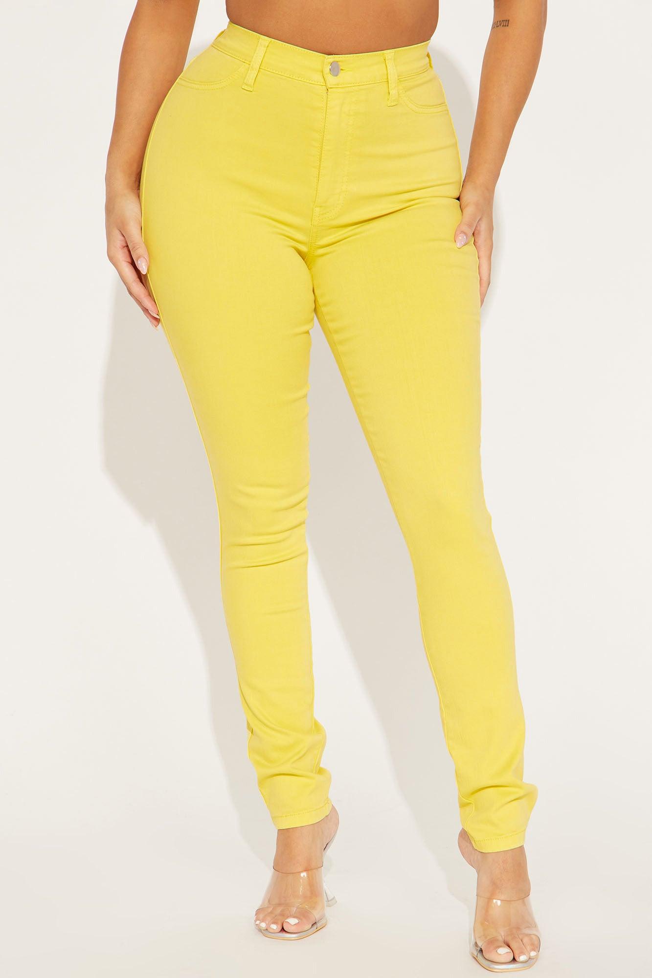 Classic Color High Waist Skinny Jeans - Yellow Product Image