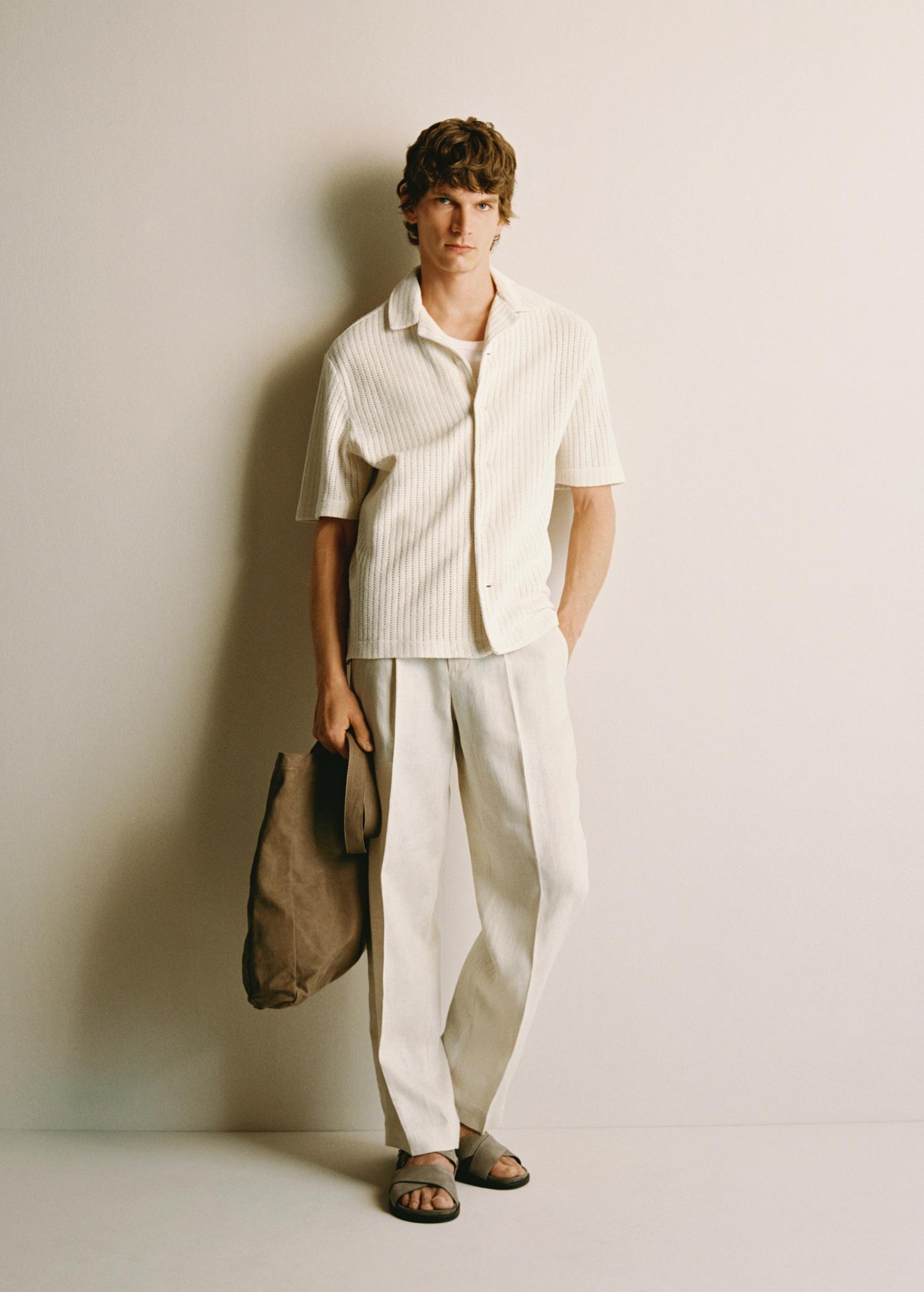 Regular openwork cotton shirt - Men | MANGO USA Product Image