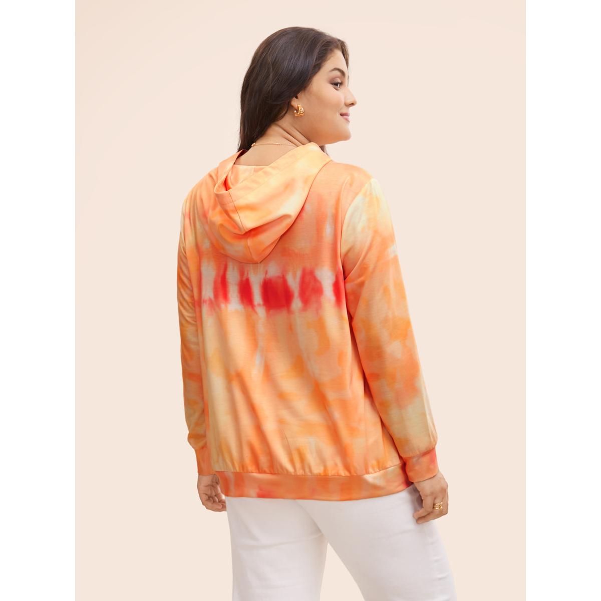 Plus Size Tie Dye Hooded Kangaroo Pocket Sweatshirt Women Multicolor Casual Non Hooded Everyday Sweatshirts BloomChic 10/M Product Image