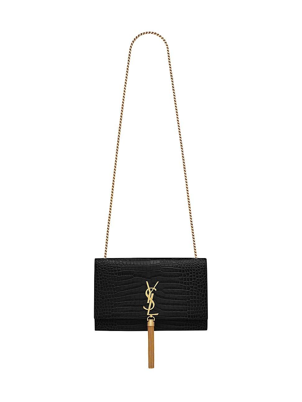 Womens Kate Medium Chain Bag With Tassel In Crocodile-embossed Shiny Leather Product Image