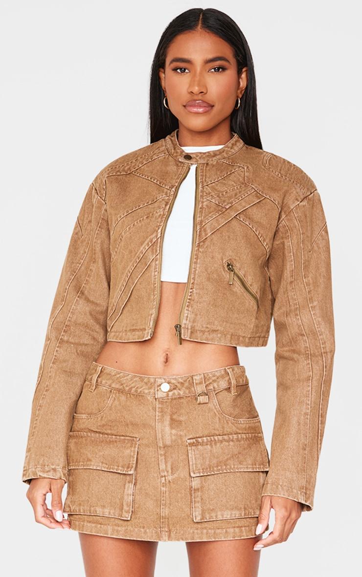 Brown Cargo Pocket Detail Denim Mini Skirt Product Image