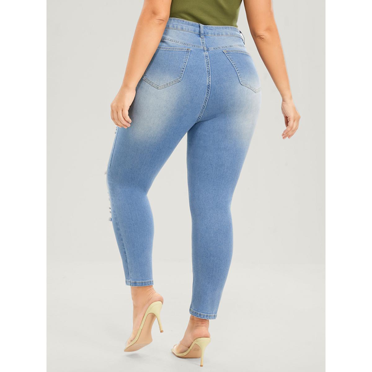 Plus Size Skinny Very Stretchy High Rise Light Wash Sculpt Waist Jeans Women LightBlue Casual Plain Plain High stretch Pocket Jeans BloomChic 28/5X Product Image