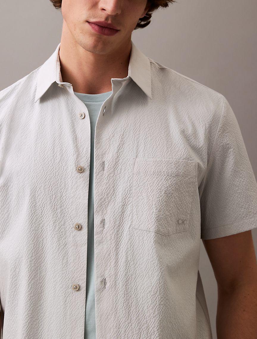 Calvin Klein Mens Solid Seersucker Classic Button-Down Shirt - White Product Image
