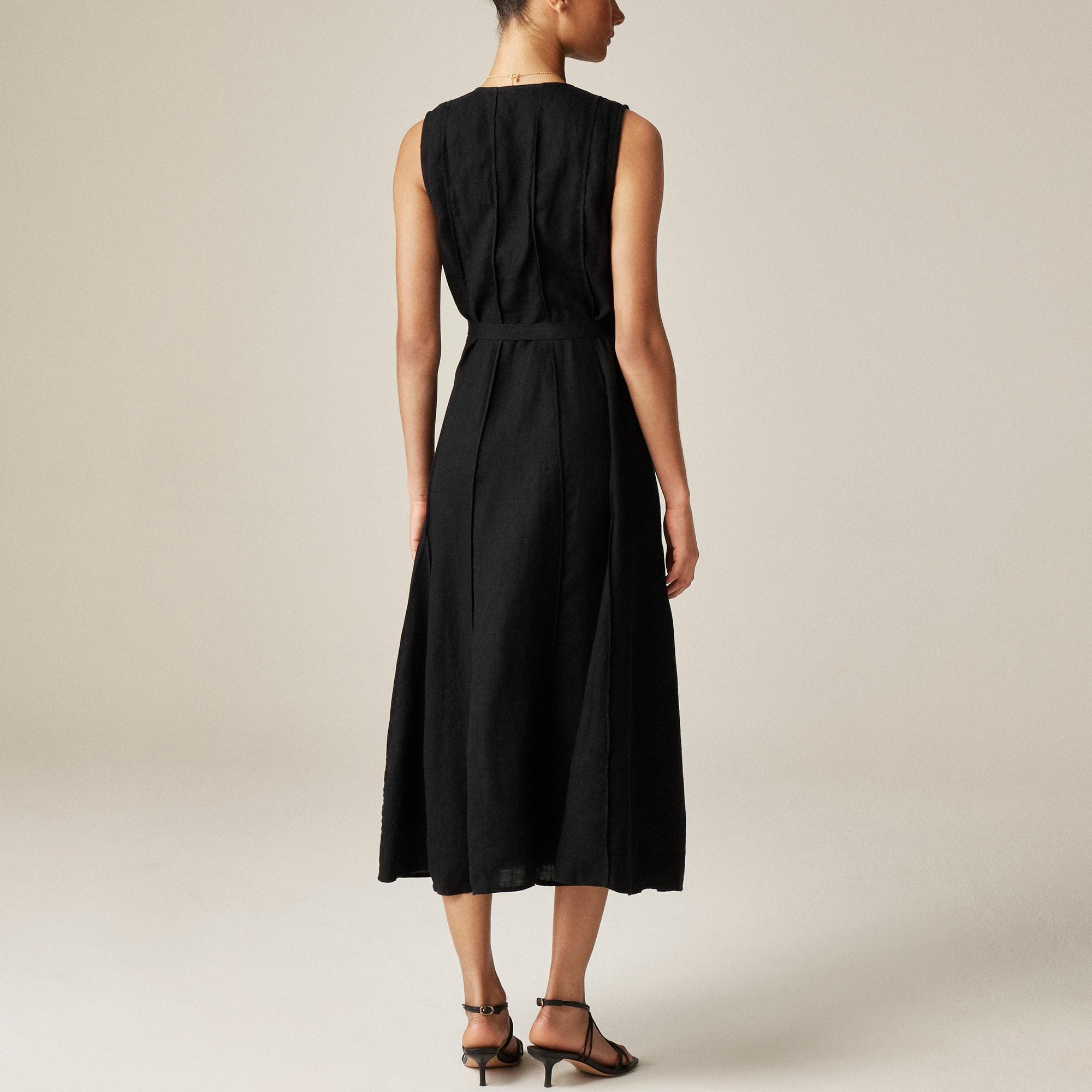 Seamed linen dress with removable belt Product Image