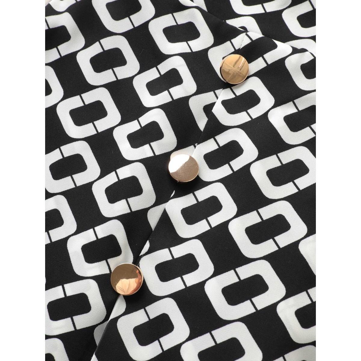 Plus Size Geometric Metal Detail Pocket Skirt Women Black At the Office Pleated No stretch Slanted pocket Work Skirts BloomChic 22-24/3X Product Image