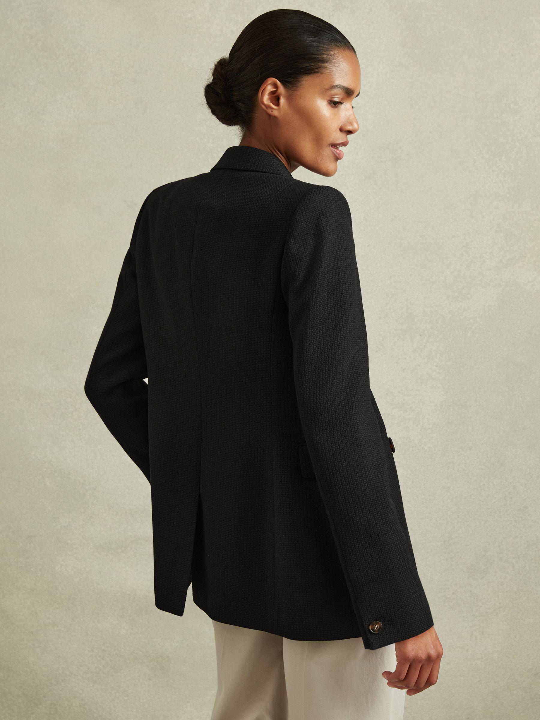 Tailored Textured Wool Blend Double Breasted Blazer in Black Product Image
