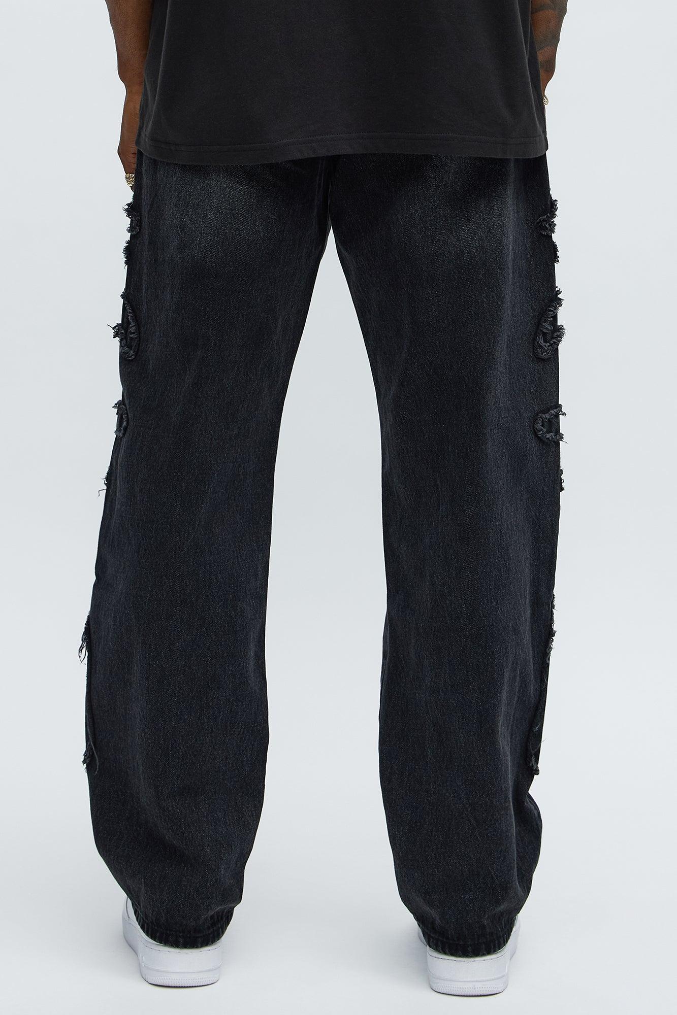 Relaxed Straight Rugged Fray Jeans - Black Wash Male Product Image