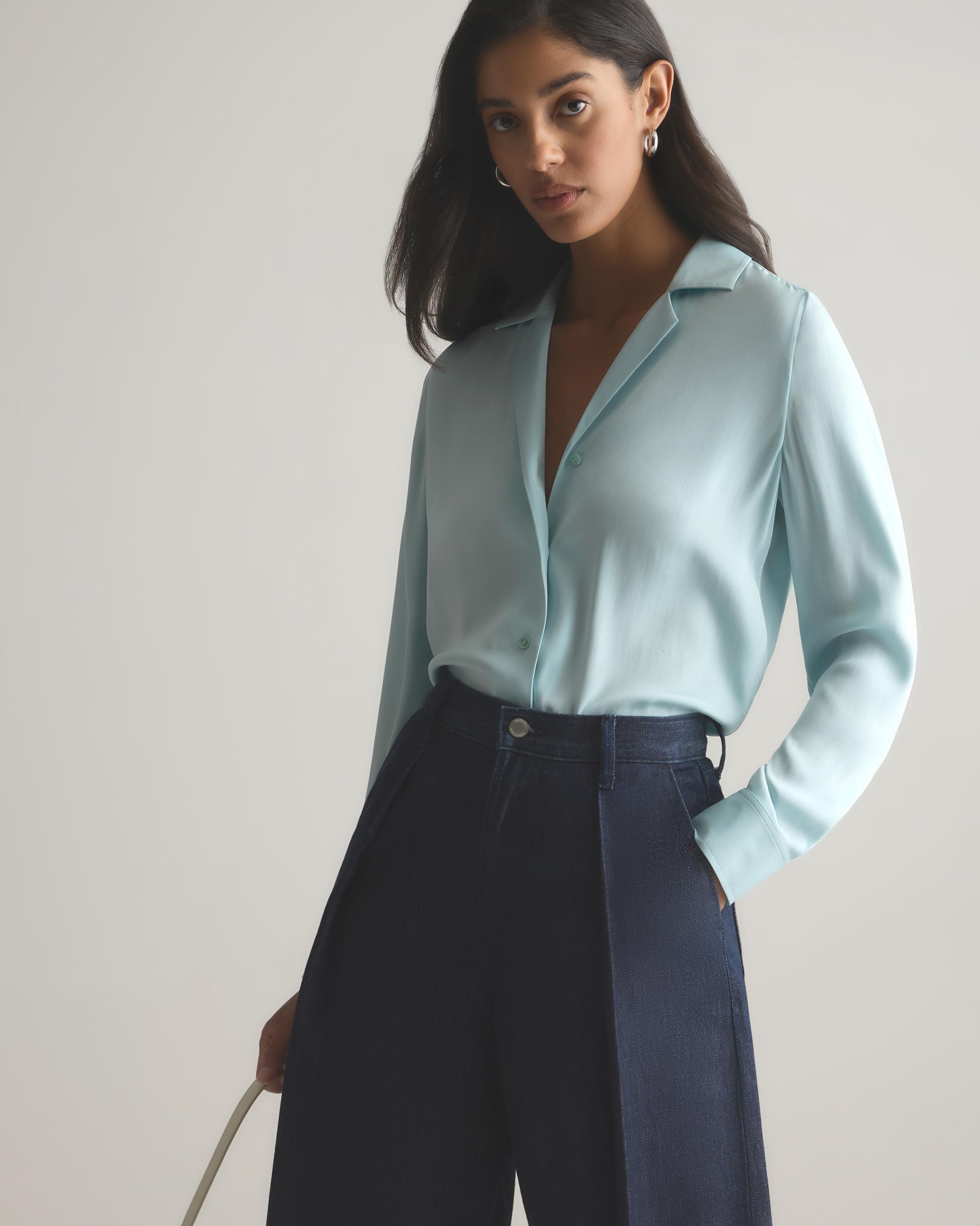 Quince | Women's Washable Stretch Silk Notch Collar Blouse Product Image
