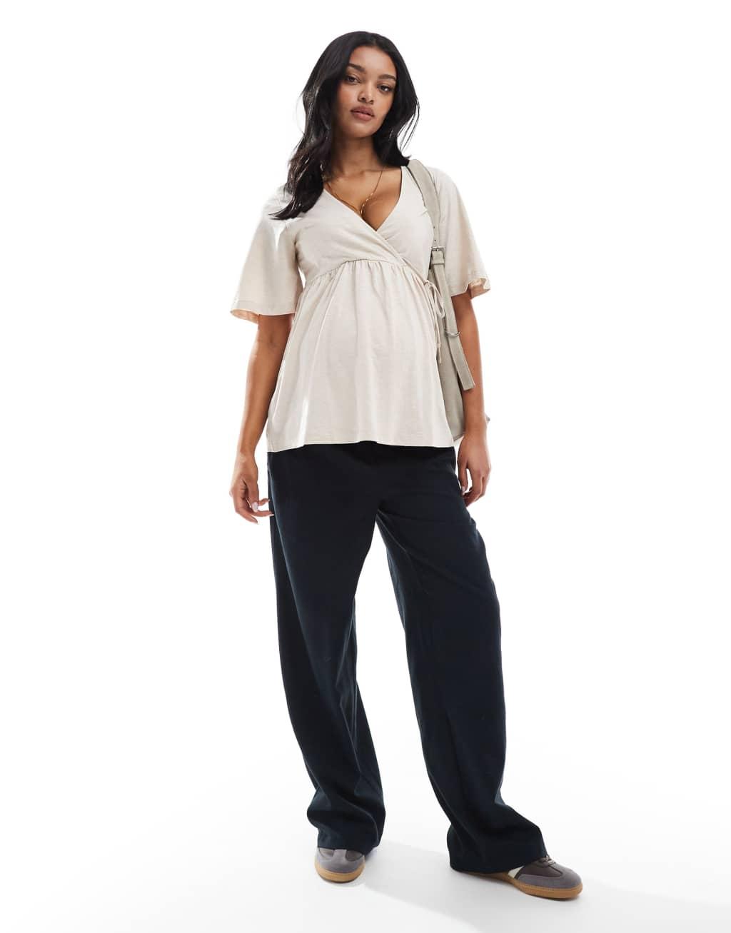 Mamalicious Maternity jersey wrap top in cream Product Image