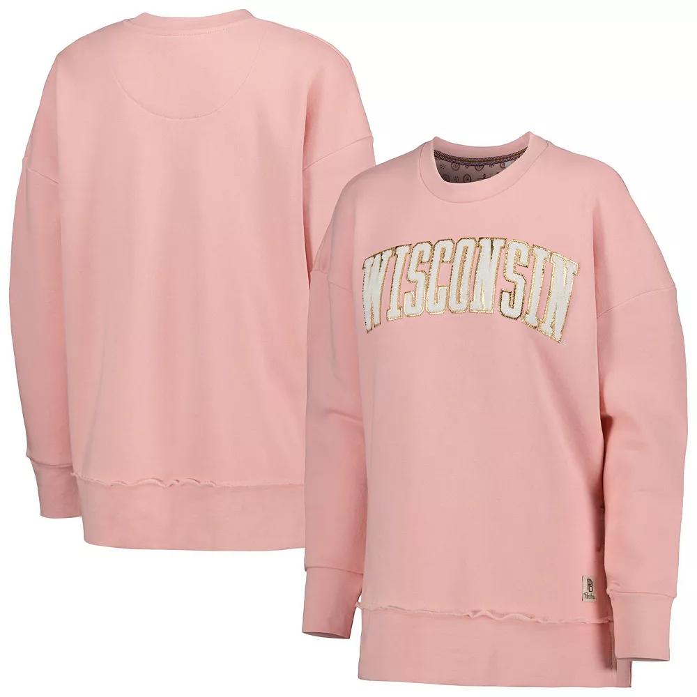 Women's Pressbox Pink Wisconsin Badgers La Jolla Fleece Pullover Sweatshirt, Size: Small Product Image