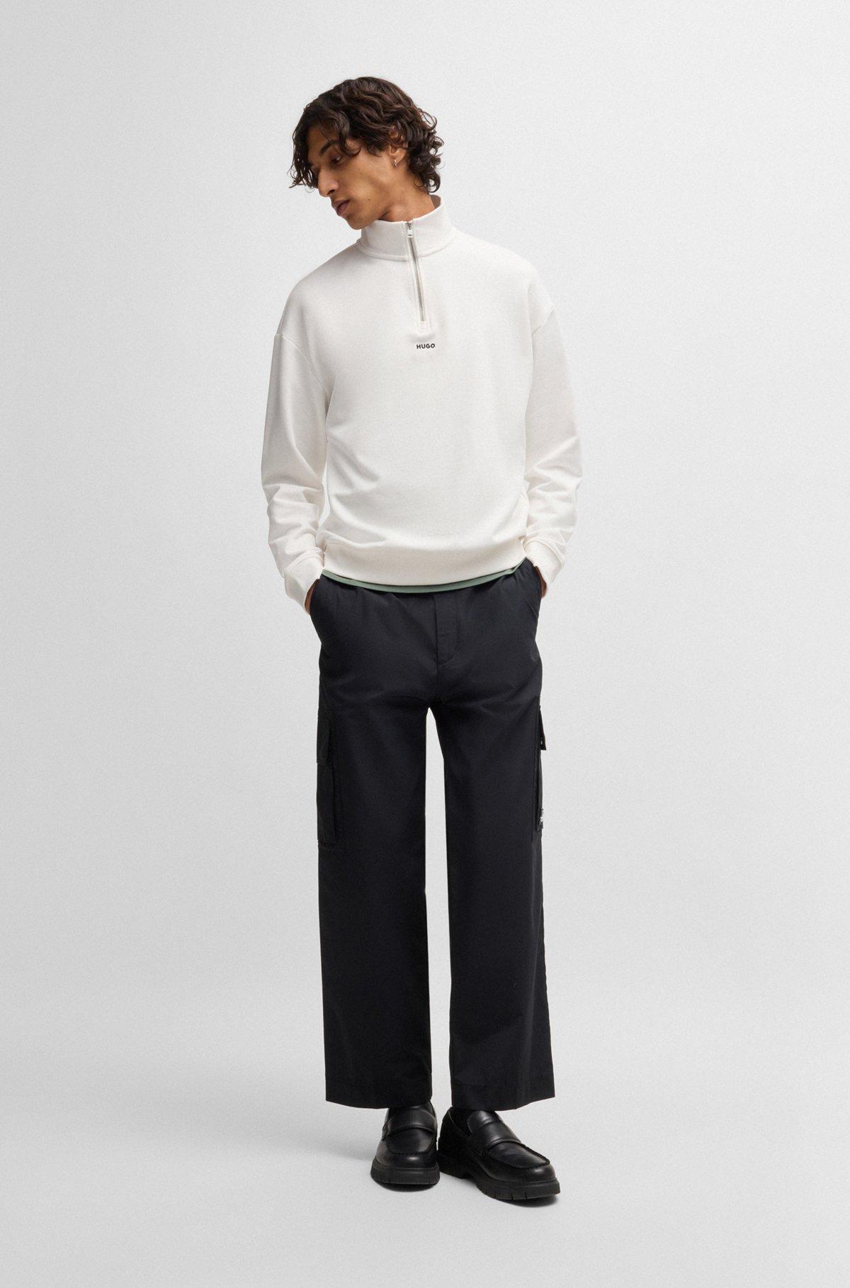 Zip-neck sweatshirt in cotton terry with logo print Product Image