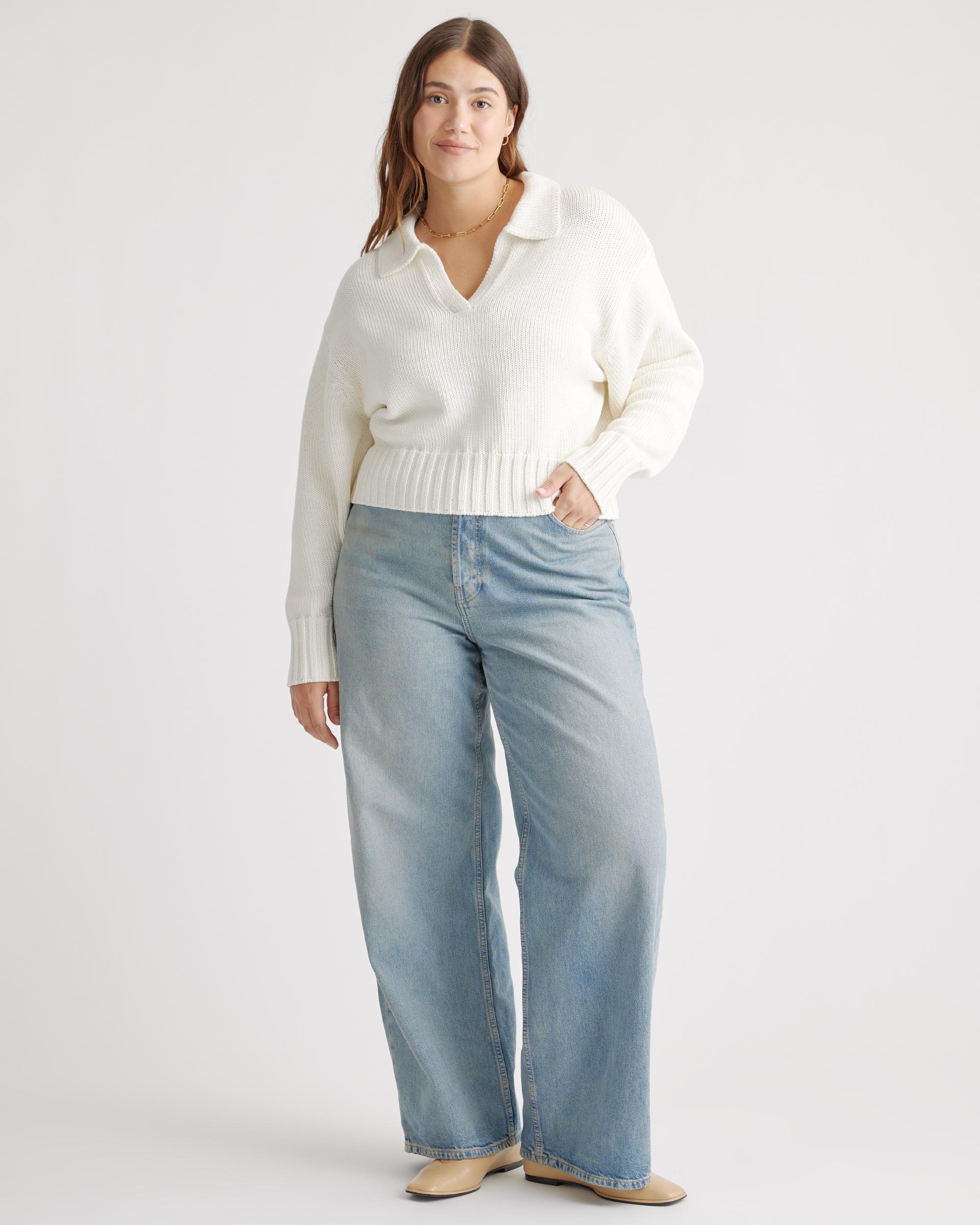 Quince | Women's 100% Organic Cropped Cotton Polo Sweater Size XS, Organic Cotton Product Image
