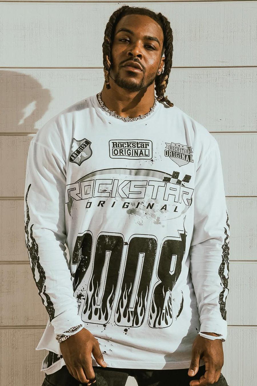 Amos White/Black Long Sleeve Graphic T-Shirt Male Product Image