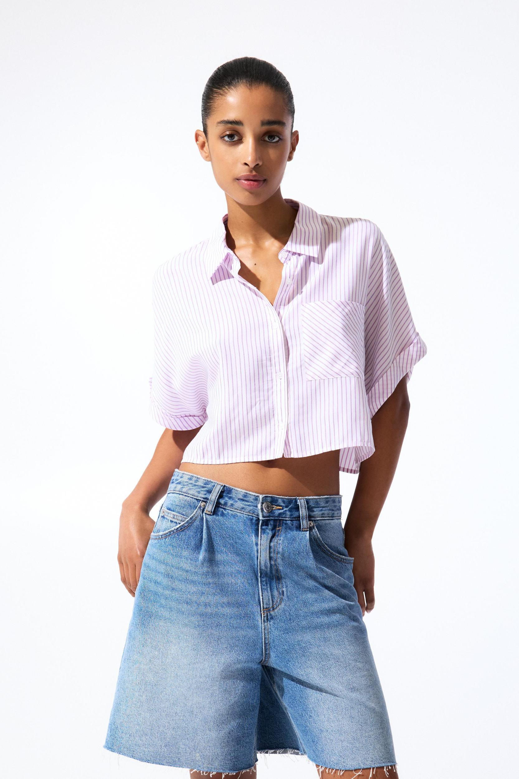 Striped cropped shirt Product Image