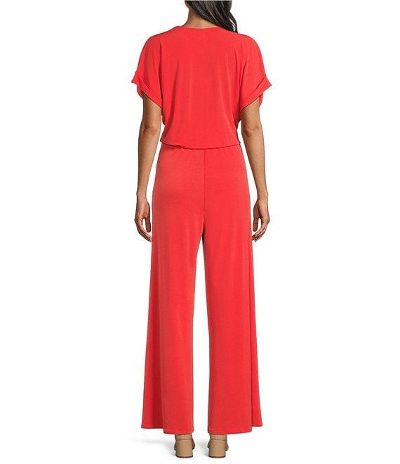 Eva Varro V-Neck Short Sleeve Wide Leg Wrap Jumpsuit Product Image