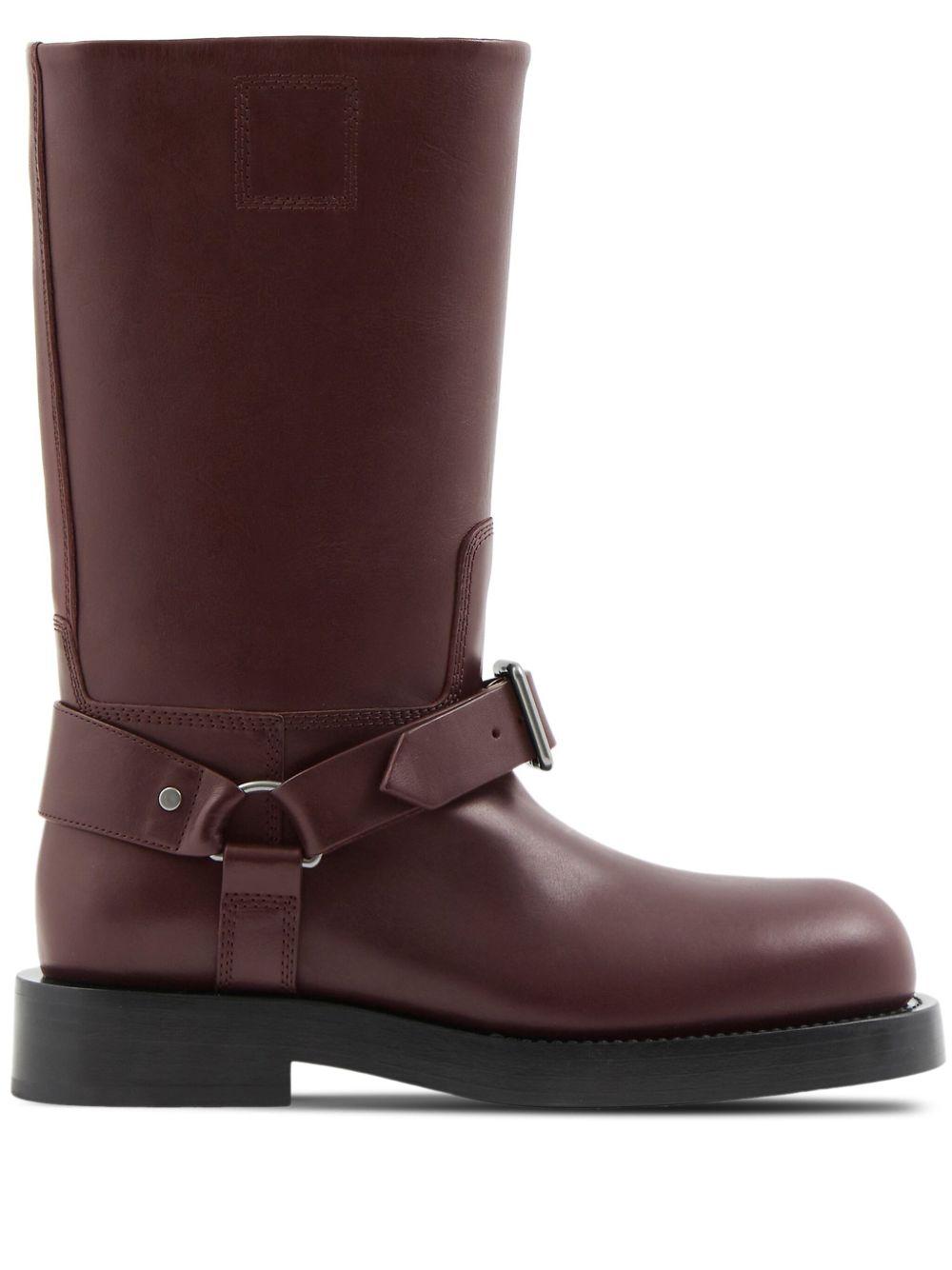 BURBERRY Women Aubergine Leather Saddle Ankle Boots In Black Product Image