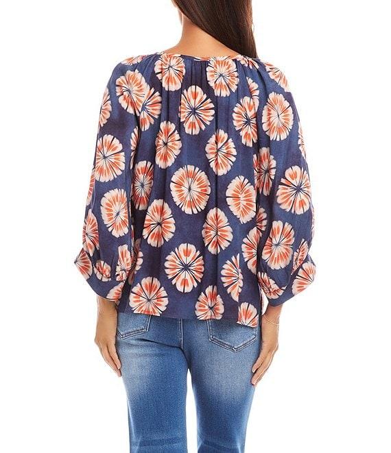 Karen Kane Sunburst Print Boat Neck 3/4 Blouson Sleeve Peasant Top Product Image