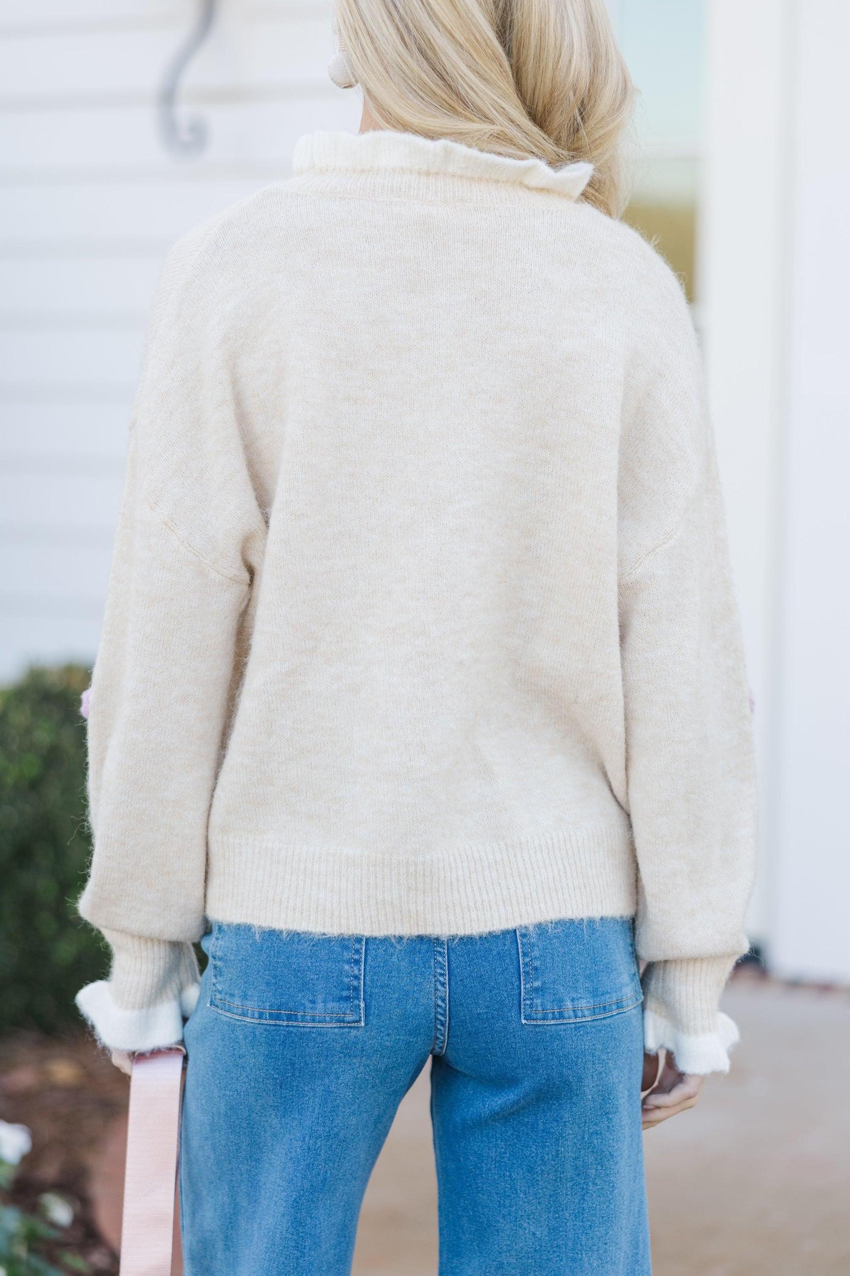 On My Time Oatmeal Floral Sweater Female Product Image