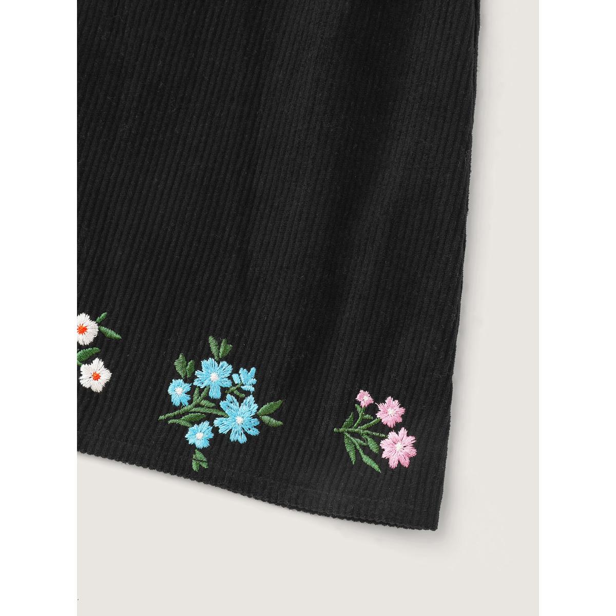 Plus Size Colorful Floral Embroidered Neckline Midi Dress Black Women Leisure Texture V-neck Sleeveless Curvy BloomChic 18-20/2X Product Image