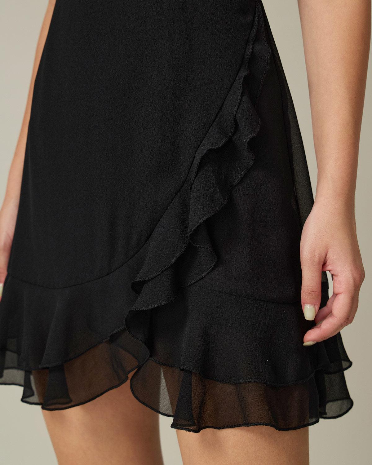Black V Neck Chiffon Mini Dress Product Image